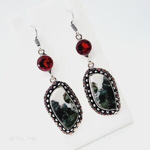 Tree Agate Garnet Handmade Drop Dangle Earrings Jewelry 2.6"